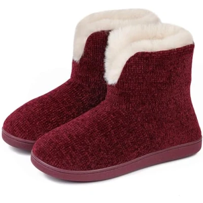 Image of DUNLOP Ladies Famous Slipper Boots, Soft Furry Upper Warm Lining Pom Poms (Burgundy V, UK Footwear Size System, Adult, Women, Numeric, Medium, 5)