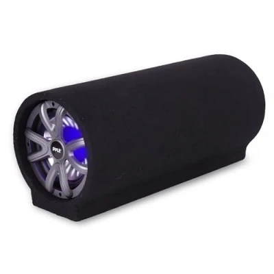 Image of Pyle 8 Inch Carpeted Subwoofer Tube Speaker 250 Watt High Powered Car Audio Sound Component Enclosure System w/ 1.5 Aluminum Voice Coil, 4 Ohm, 35Hz 800Hz Frequency, LED, RCA PLTAB8