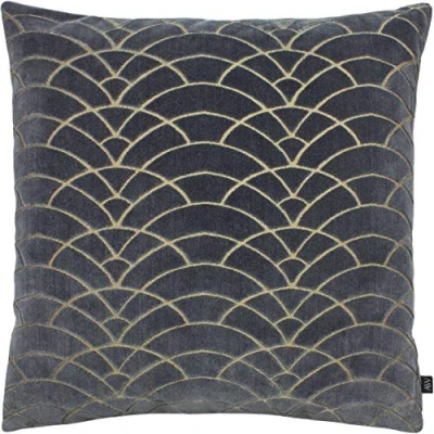Image of Ashley Wilde Dinaric Graphic Cut Velvet Cushion Cover Blue Viscose One Size