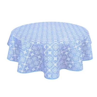 Image of Home Direct Round Oilcloth PVC Wipe Clean Wipeable Tablecloth Table Cover 140cm 55&quot; Blue Grey