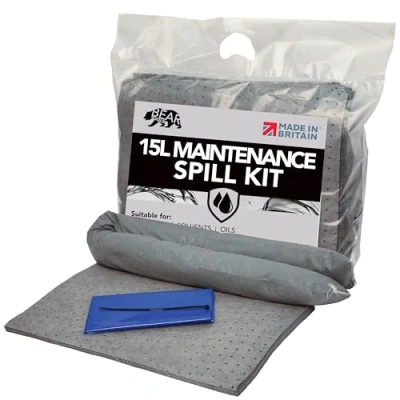 Image of 15L Spill Kit (Maintenance) UK Manufactured, Grey, Absorbs Non Aggressive Oil and Water Based Fluids, For Indoor/Outdoor Use to contain General Liquid Spills, On the go Bag