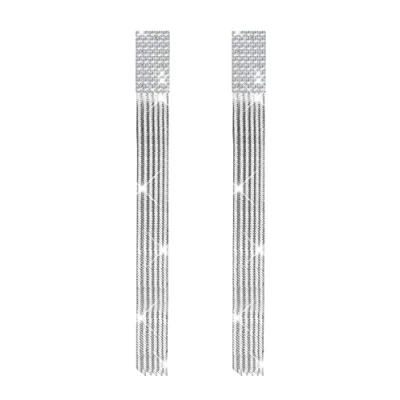 Image of KristLand Retro 925 Sterling Silver Ear pin Chain Tassel Long Dangle Stud Earrings White Gold Plated Cubic Zirconia Crystal Weddings Bridal Party Gift For Woman Ladies