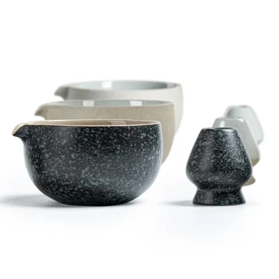 Image of TEANAGOO Japanese Natural Rock Texture Matcha Chawan with Whisk Rest, 18 OZ. K17, Rocky Black/Grey, Tea Bowl, Ceramic Bowls for Matcha, Bowl