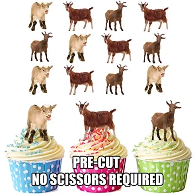 Image of AK Giftshop PRE CUT Farm Animals Goat Mix Edible Cupcake Toppers/Cake Decorations (Pack of 12)