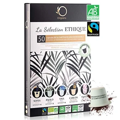 Image of ☘️ ORIGEENS Coffee Capsules Compatible with Nespresso Arabic Organic Fairtrade in Biodegradable Capsule Premium Set 50 Pods Hand Roasted