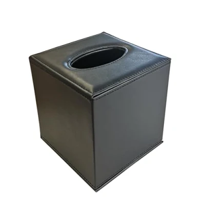 Image of OSCO Faux Leather Tissue Box Black