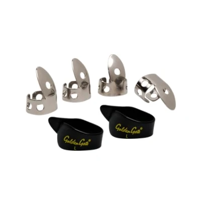 Image of Golden Gate GP1 4B Thumb &amp; Finger Pick Pack Stainless Steel/Black Large