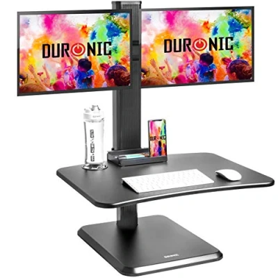 Image of Duronic Standing Desk Converter DM05D15 Adjustable Sit Stand Desks Workstation Wood Height Adjusting Sitting Riser for Office Table PC Laptops Computer Monitor Screen Keyboard and Mouse