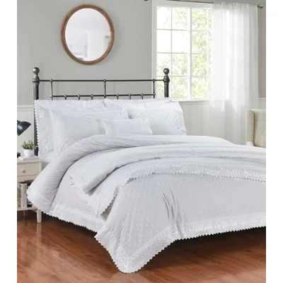 Image of Rapport Home Richmond White Broderie Anglaise Lace Trim Embroidered Duvet Quilt Cover Set King