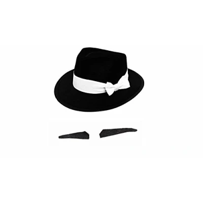 Image of Childs Black Gangster Hat &amp; Spiv Moustache Set