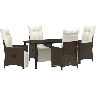 Image of vidaXL 5 Piece Garden Dining Set with Cushions Brown Poly Rattan