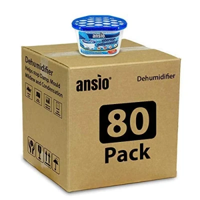 Image of ANSIO Dehumidifier 500ml Pack of 80 Condensation Remover Moisture Absorber Dehumidifiers for Damp, Mould, in Home, Kitchen, Wardrobe, Bedroom, Caravan, Office, Garage, Bathroom, Basement