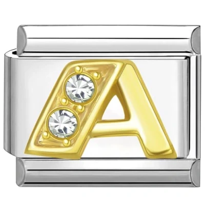 Image of Quiges 9mm Italian Style Charm Link Module Stainless Steel Alphabet Letter A for Bracelets