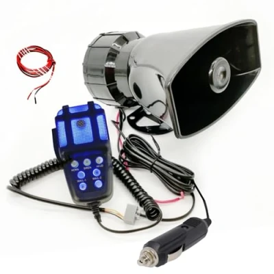 Image of YIYIDA car Horn 7 Tone Warning Alarm Installing Simple Connection Cigarette Lighter 135db Emergency Sound Amplifier with blue light Mic PA Speaker System Siren for 12V ship truck