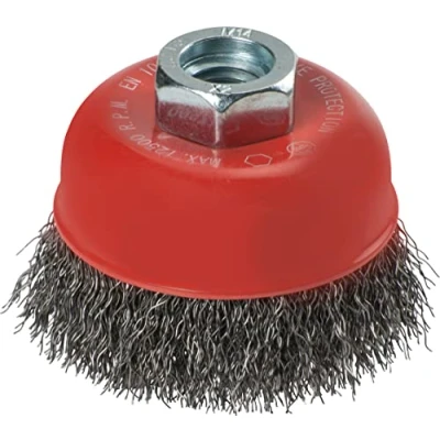 Image of KWB Angle Grinder Cup Brush Ø 60 MM M14 Thread Mount Wavy HSS Steel Wire for Metal and Stone Cleaning, DEBURRING, SCUFFING, Rust Removal