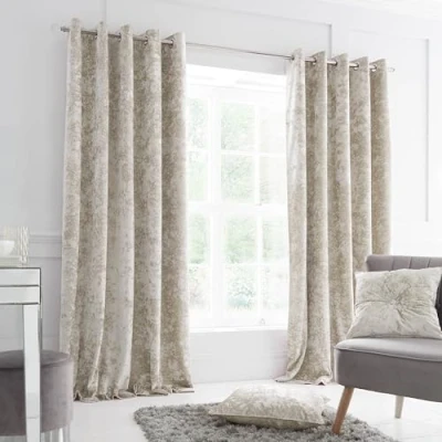 Image of Catherine Lansfield Crushed Velvet 66x54 Inch Lined Eyelet Curtains Two Panels Natural