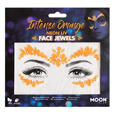 Image of Neon UV Face Jewels by Moon Glow Festival Body Gems, Crystal Make up Eye Glitter Stickers, Temporary Tattoo (Intense Orange)