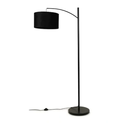 Image of Black Metal Curve Stem Free Standing Light Living Room Floor Lamp with a Velvet Shade + LED Bulb