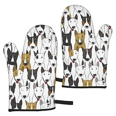 Image of Oven Gloves Funny Dogs Bull Terrier Mitts,Heat Resistant Cooking Glove Microwave Baking Mitts (1 Pair)