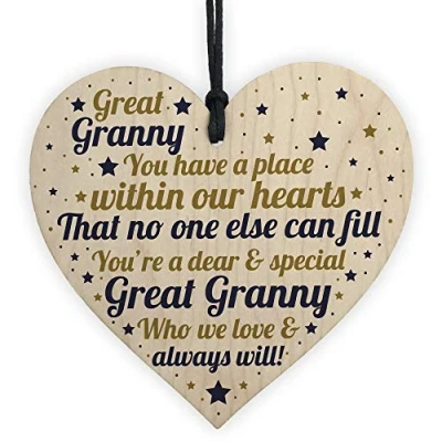 Image of RED OCEAN THANK YOU Love Great Granny Wooden Heart Gift Birthday Christmas Keepsake Plaque