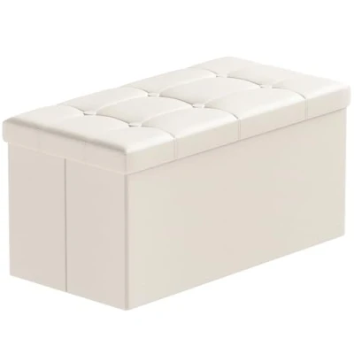 Image of BRIAN &amp; DANY Folding Ottoman Storage Bench with Lid, Foot Stool Faux Leather Large boxes Beige, 76 x 38 cm