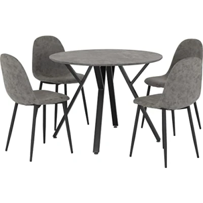 Image of Seconique Athens Round Dining Set with 4 Chairs in Concrete Effect