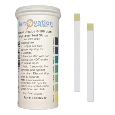 Image of Bartovation Chlorine Dioxide Single Factor Test Strips, 0 500 ppm [Vial of 50 Strips]