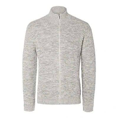 Image of SELECTED HOMME Men&#039;s Slhvince Ls Knit Bubble Full Zip Noos Cardigan Sweater, Marshmallow, L