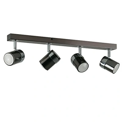 Image of MiniSun Modern 4 Way Straight Bar Ceiling Spotlight Fitting in a Black Chrome Finish Complete 5w GU10 LED Bulbs [3000K Warm White]