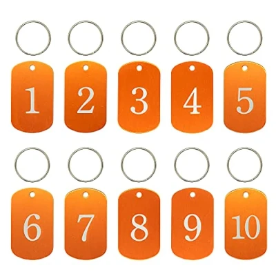Image of Aluminum Engraved Number Tags Key ID with Rings (1 10, Orange)