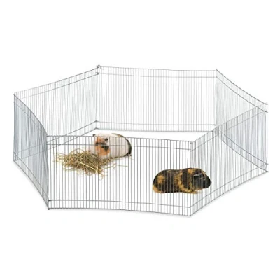 Image of Relaxdays Free Range Pen, 6 Panels, Close Meshed, Enclosure for Guinea Pigs and More, 27 cm Tall, Silver