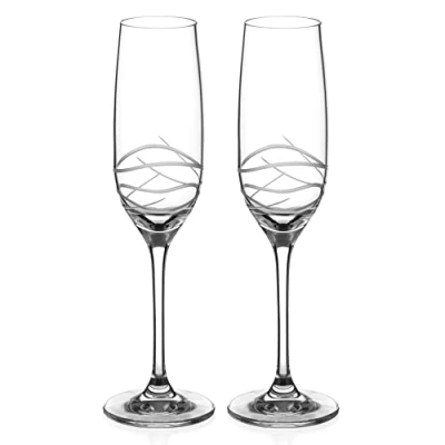 Image of DIAMANTE Champagne Flutes Crystal Prosecco Glasses ‘Victoria’ Collection Hand Cut Set of 2