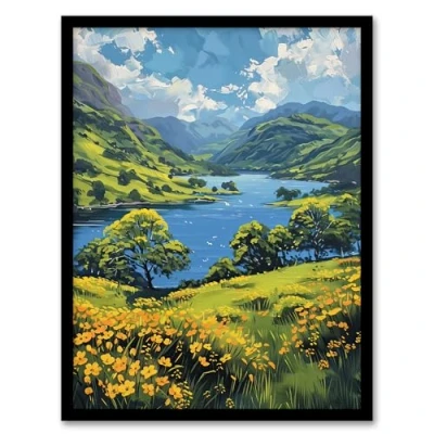 Image of Artery8 Lake District Landscape Painting Helvellyn View Living Room Artwork Framed Wall Art Print 18X24 Inch