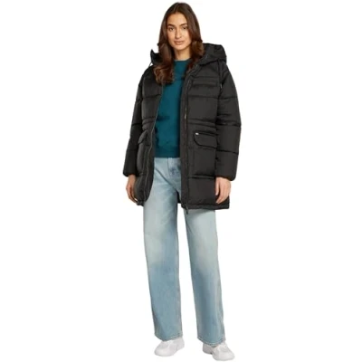 Image of Tommy Jeans MIDI Aspen Puffer Winter coat, Women&#039;s, Size: Small, Black