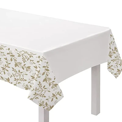 Image of Amscan 50th Anniversary Plastic Table Cover Gold Floral 137cm x 259cm 1 Pc