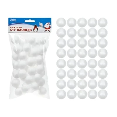Image of Christmas Baubles Decorations Polyfoam Polystyrene White DIY Snow Balls 2.6cm Pack of 40