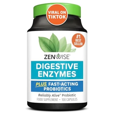 Image of Zenwise Health Digestive Enzymes + Probiotics for Gut and Prebiotics Fibre Supplements Bloating Relief Digestion 100 Count