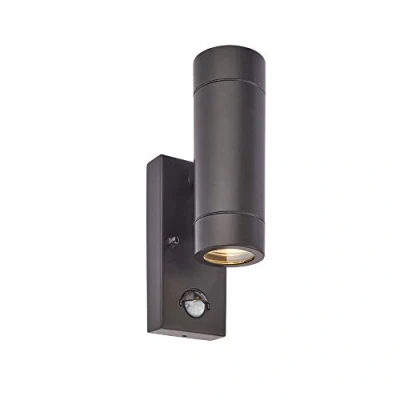 Image of Saxby 75433 Palin Matt Black Stainless Steel Outdoor IP44 Twin PIR Wall Light