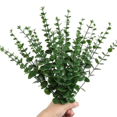 Image of RHQFDM 30 Pieces Artificial Eucalyptus Branches Leaves Decoration 38cm Deep Green Plastic for Weddings,Gardens,Office Decorations