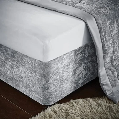 Image of Catherine Lansfield Crushed Velvet Double Elasticated Divan Base Wrap Silver Grey