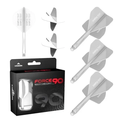 Image of Mission Darts Force 90 Personalised Integrated Precision Moulded Dart Flight And Shaft System, Highly Durable Combined Flights Stems Standard No.2. (White, Tweenie)