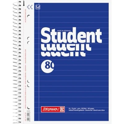 Image of Brunnen Collegeblock Notepad, 4 Part, 70 g/m² A5 Spiral Notebook Lined 80 Sheets
