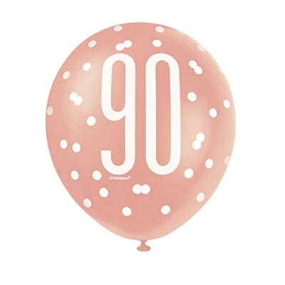 Image of Stunning 90th Rose Gold Latex Balloons (30cm) Perfect for Birthday, Annivesaries &amp; Memorable Celebrations 6ct