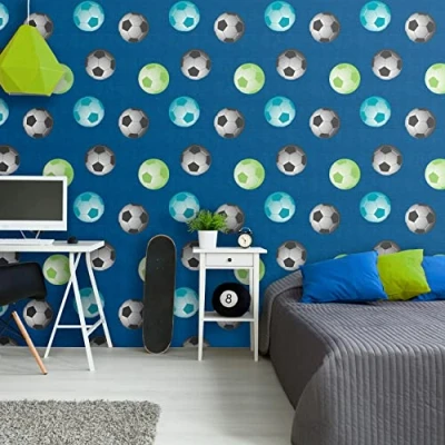 Image of Catherine Lansfield Football Wallpaper Blue