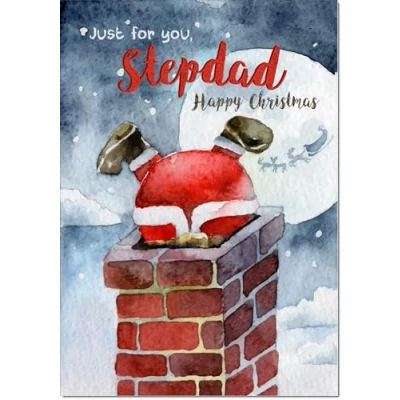 Image of doodlecards Stepdad Christmas Card Santa Chimney Medium Size for with Plain Envelope