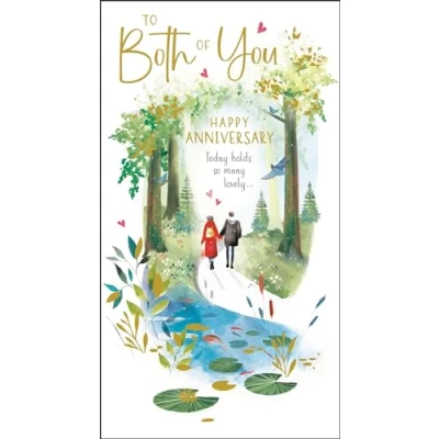 Image of Anniversary Card Both of You Romantic Forest Walk Design Special Finishes and Illustrated Insert Leaf Made in the UK