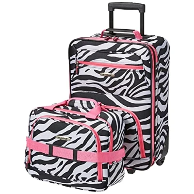 Image of Rockland Fashion Softside Upright Luggage Set, Pink Zebra,One Size
