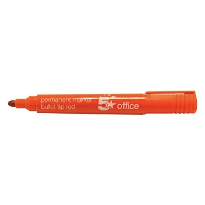 Image of 5 Star Office Permanent Marker Xylene/Toluene free Smearproof Bullet Tip 2mm Line Red [Pack 12]