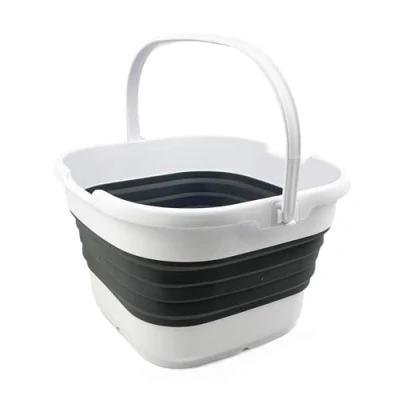 Image of SAMMART 9.5L Collapsible Rectangular Handy Basket/Bucket (White/Steel Grey)