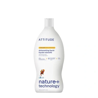 Image of ATTITUDE Washing Up Liquid, EWG Verified, Vegan Dish Soap, Plant Based, Naturally Derived Products, Citrus Zest, 700 mL